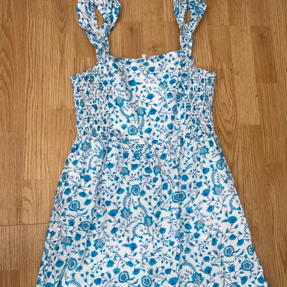 Draper James White Label Floral Smocked Midi Dress Sz XL Blue 100% Cotton - Picture 8 of 13